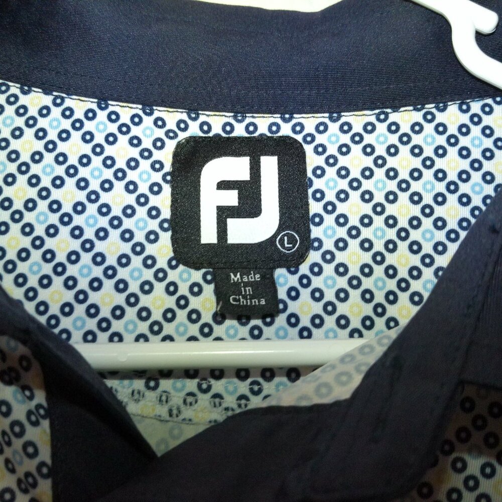 FootJoy Men’s Golf Polo Shirt Blue Pattern TPC Golf Club Logo Performance Size L - Picture 2 of 5